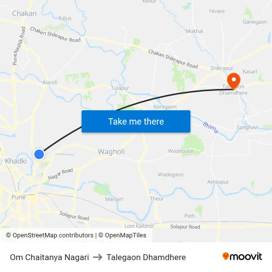 ओम चैतन्य नगरी to तालेगाव धामधेरे map