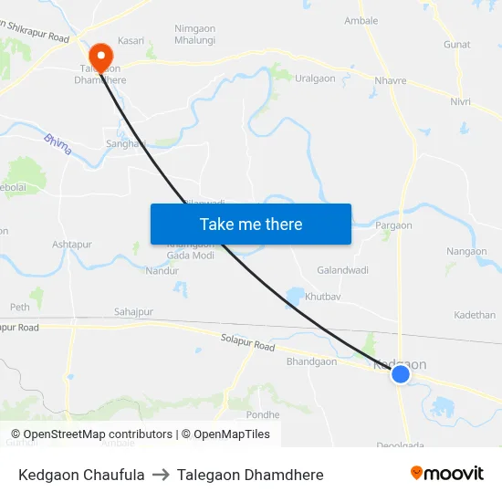 केडगाव चौफुला to तालेगाव धामधेरे map