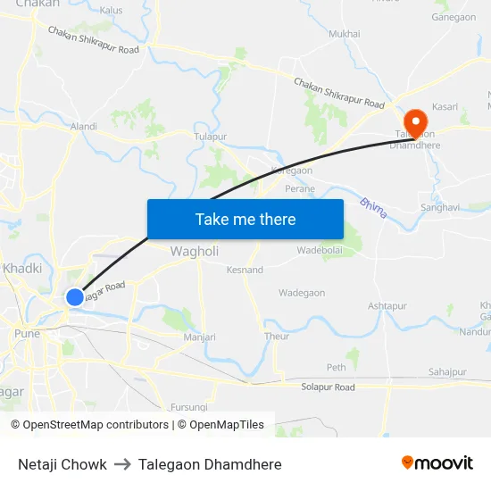 नेताजी चौक to तालेगाव धामधेरे map