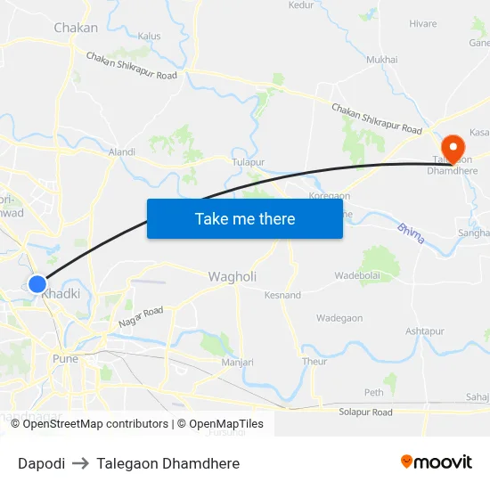 दापोडी to तालेगाव धामधेरे map