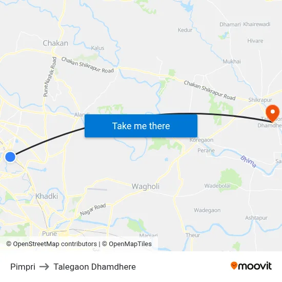पिंपरी to तालेगाव धामधेरे map