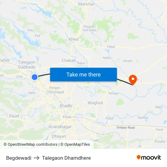 बेगडेवाडी to तालेगाव धामधेरे map