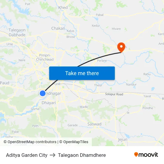 आदित्य गार्डन सिटी to तालेगाव धामधेरे map