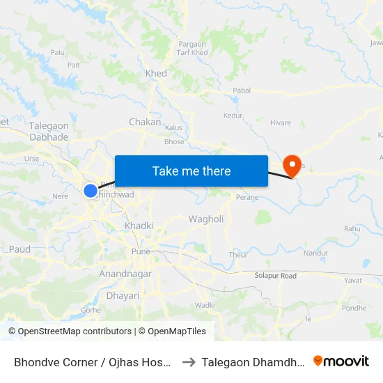 भोंडवे कॉर्नर / ओझास हॉस्पिटल to तालेगाव धामधेरे map