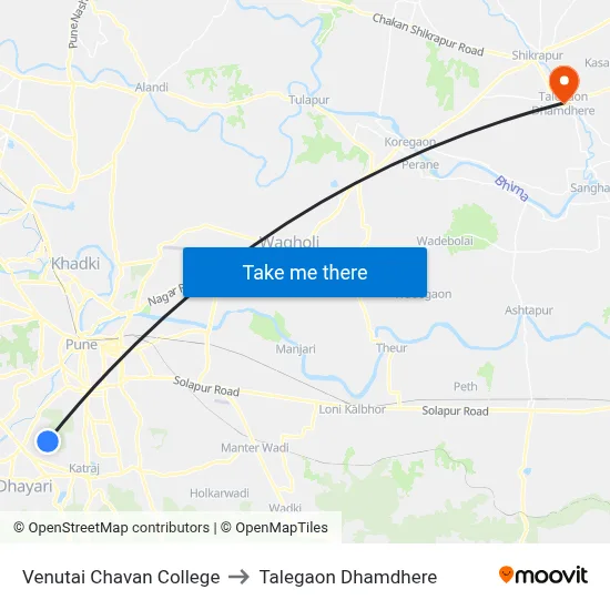 वेणूताई चव्हाण कॉलेज to तालेगाव धामधेरे map
