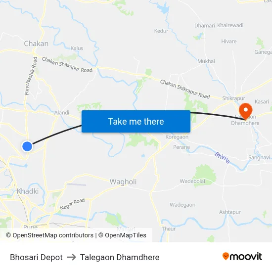 भोसाड़ी डिपो to तालेगाव धामधेरे map