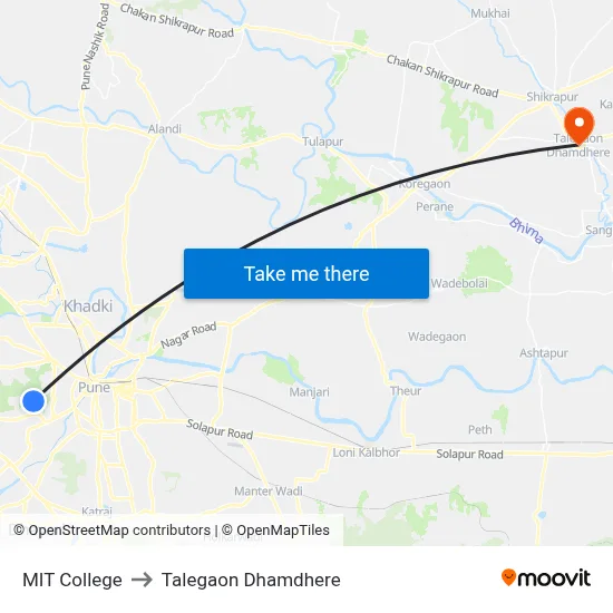एमआईटी कॉलेज to तालेगाव धामधेरे map