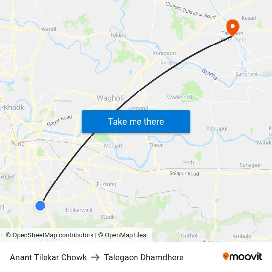 अनंत टिळेकर चौक to तालेगाव धामधेरे map