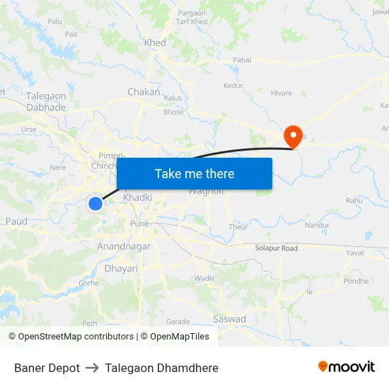 बाणेर डेपो to तालेगाव धामधेरे map