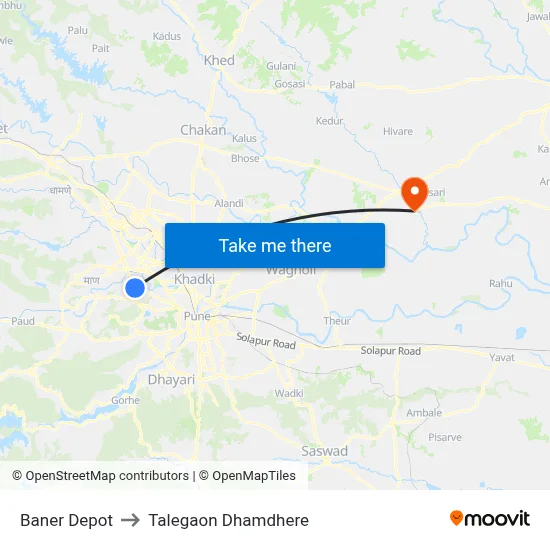 बाणेर डेपो to तालेगाव धामधेरे map