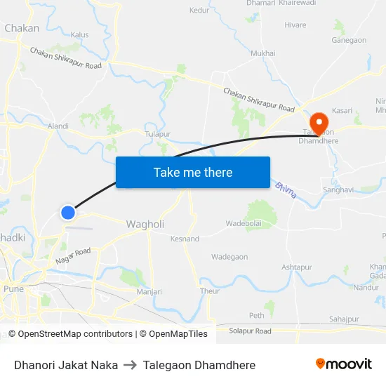 धनोरी जकात नाका to तालेगाव धामधेरे map
