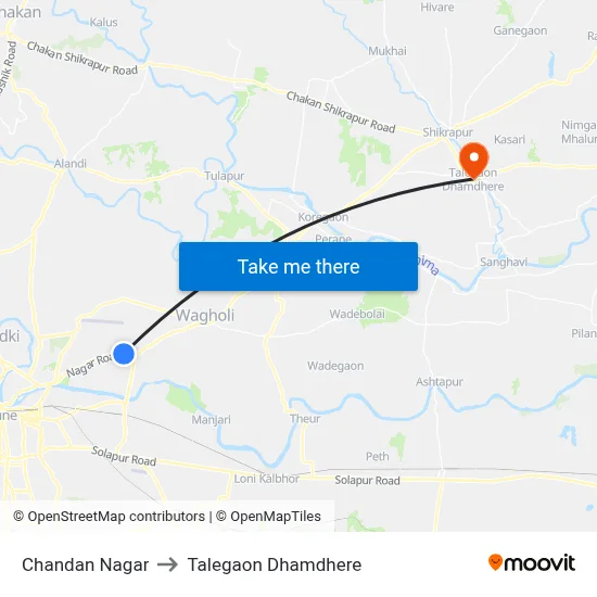 चंदन नगर to तालेगाव धामधेरे map