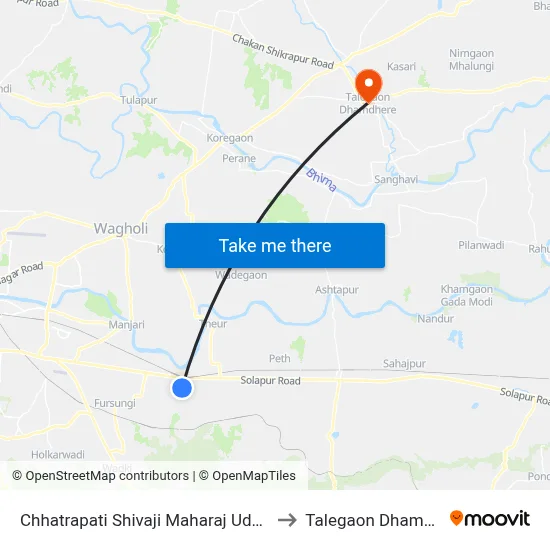 छत्रपति शिवाजी महाराज उद्यान लोणी to तालेगाव धामधेरे map