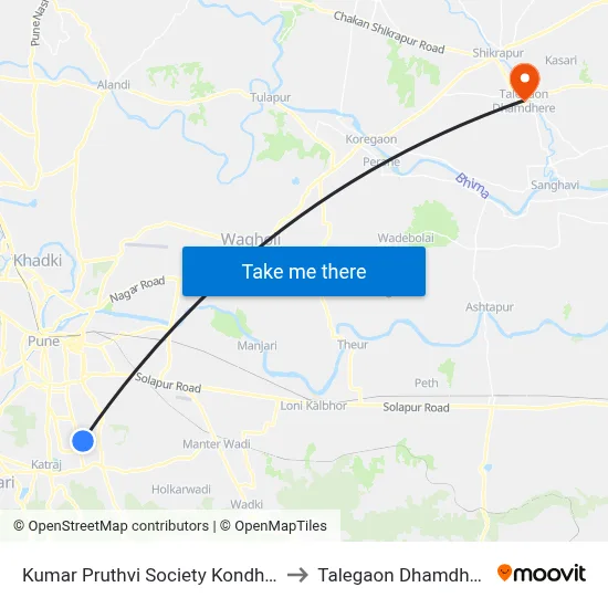 कुमार पृथ्वी सोसायटी कोंढवा to तालेगाव धामधेरे map