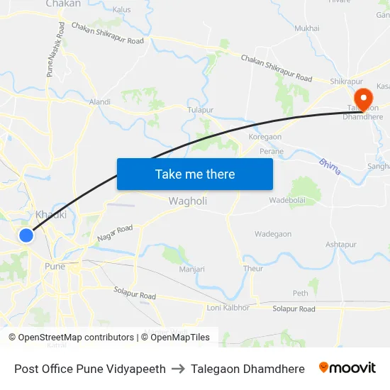 Post Office Pune Vidyapeeth to तालेगाव धामधेरे map