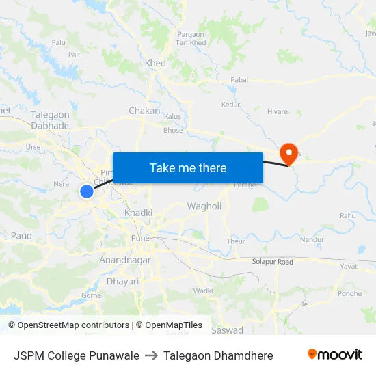 जेएसपीएम कॉलेज पुनावले to तालेगाव धामधेरे map