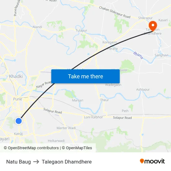 नातू बाग to तालेगाव धामधेरे map