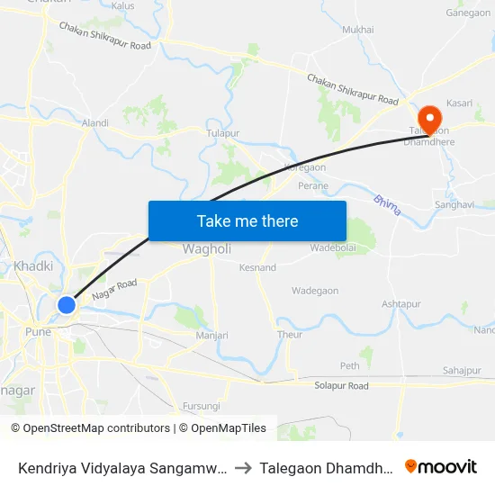 Kendriya Vidyalaya Sangamwadi to तालेगाव धामधेरे map