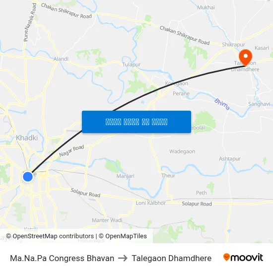 मा.न.पा कांग्रेस भवन to तालेगाव धामधेरे map