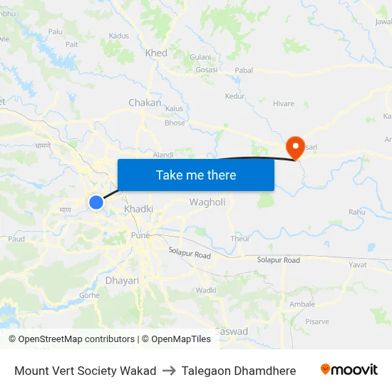 माउंट वर्ट सोसायटी वाकड to तालेगाव धामधेरे map