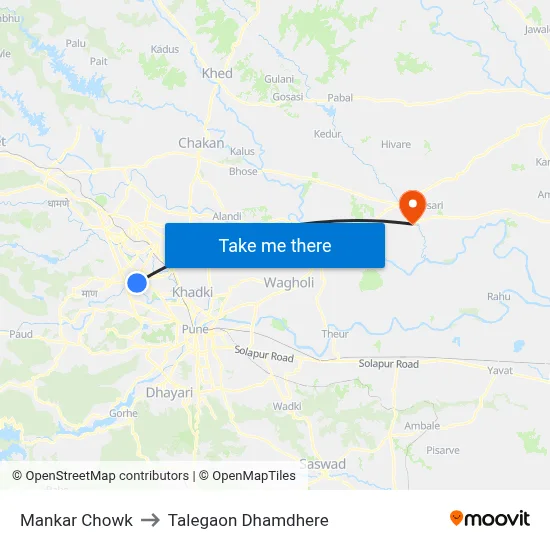 मानकर चौक to तालेगाव धामधेरे map