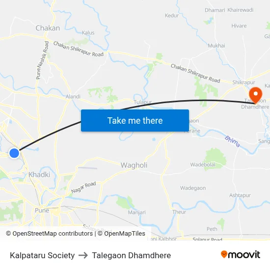 कल्पतरु सोसायटी to तालेगाव धामधेरे map