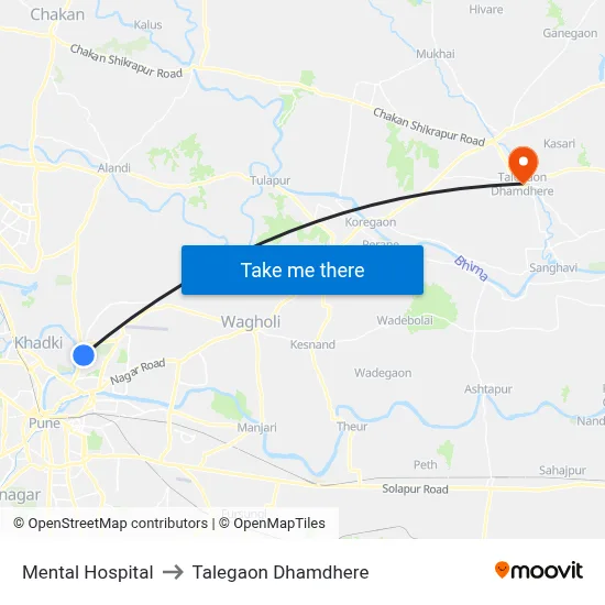 मानसिक अस्पताल to तालेगाव धामधेरे map
