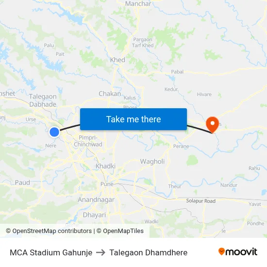 एमसीए स्टेडियम गहुंजे to तालेगाव धामधेरे map