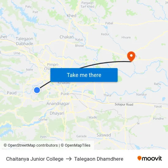 चैतन्य जूनियर कॉलेज to तालेगाव धामधेरे map