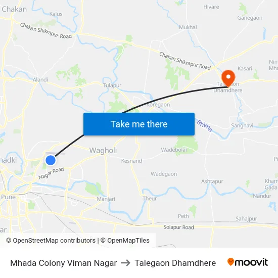 म्हाडा कॉलोनी विमान नगर to तालेगाव धामधेरे map