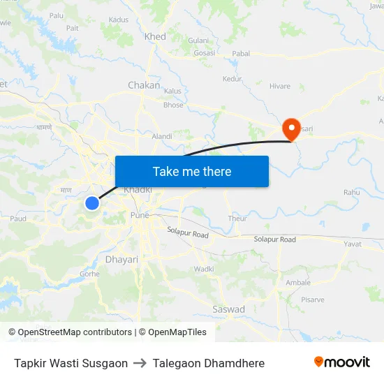 टपकीर वस्ती सुसगाव to तालेगाव धामधेरे map