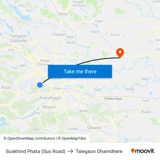 सुसखिंद फाटा (सस रोड) to तालेगाव धामधेरे map
