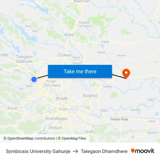 सिम्बायोसिस यूनिवर्सिटी गहुंजे to तालेगाव धामधेरे map