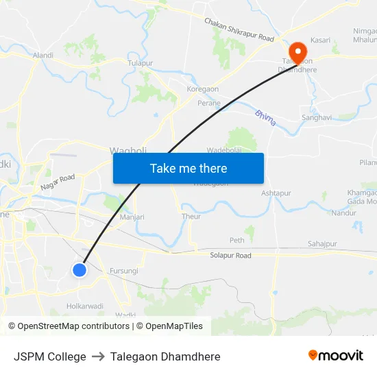 जेएसपीएम कॉलेज to तालेगाव धामधेरे map