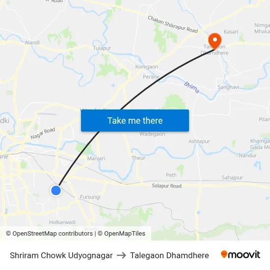 श्रीराम चौक उद्योगनगर to तालेगाव धामधेरे map