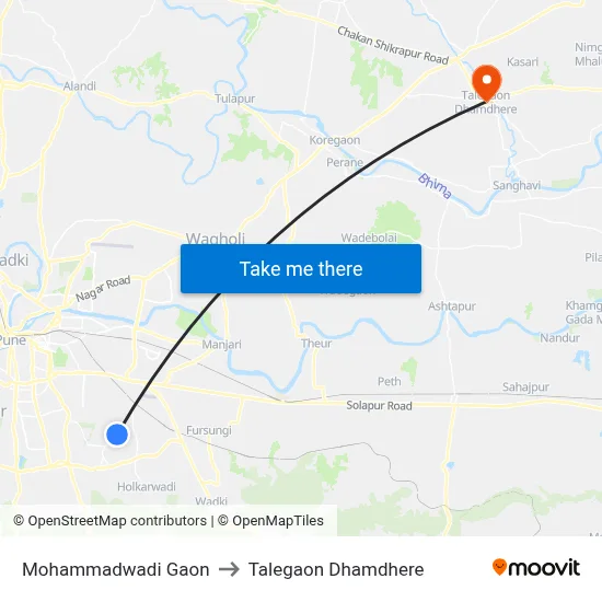 मोहम्मदवाडी गाव to तालेगाव धामधेरे map