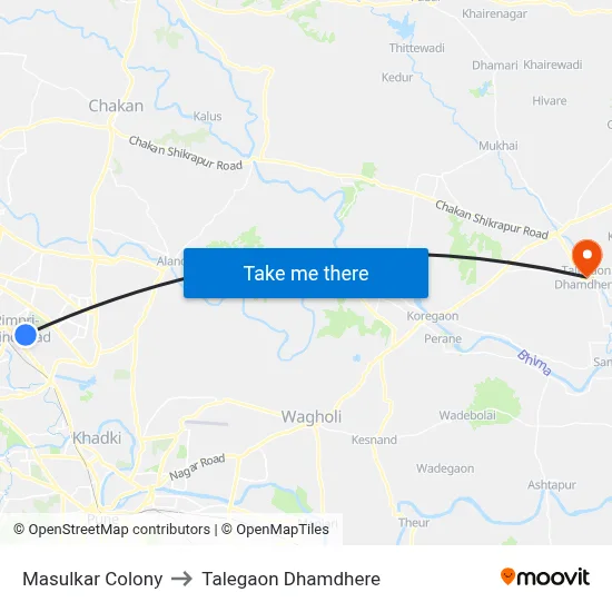 मसुलकर कॉलोनी to तालेगाव धामधेरे map
