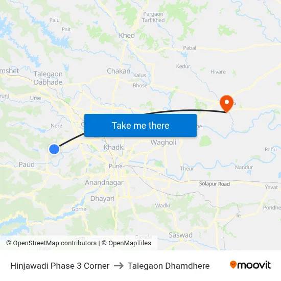हिंजवाड़ी फेज 3 कॉर्नर to तालेगाव धामधेरे map