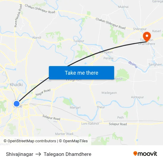 शिवाजीनगर to तालेगाव धामधेरे map