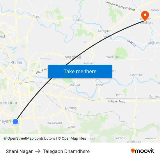 शनि नगर to तालेगाव धामधेरे map