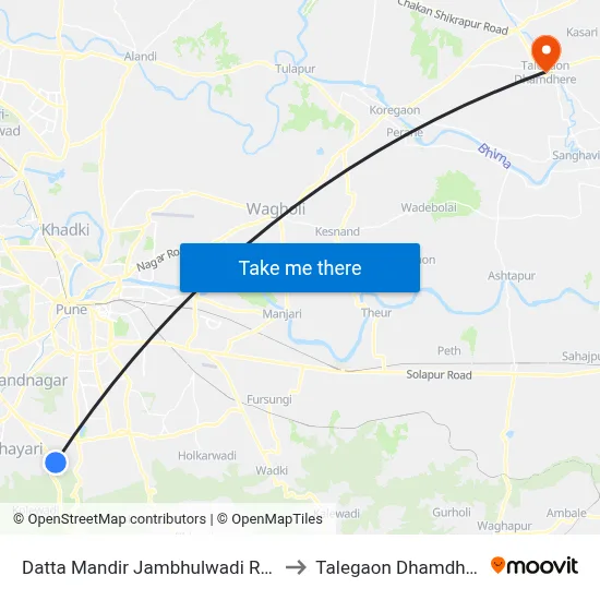दत्त मंदिर जांभुळवाडी रोड to तालेगाव धामधेरे map