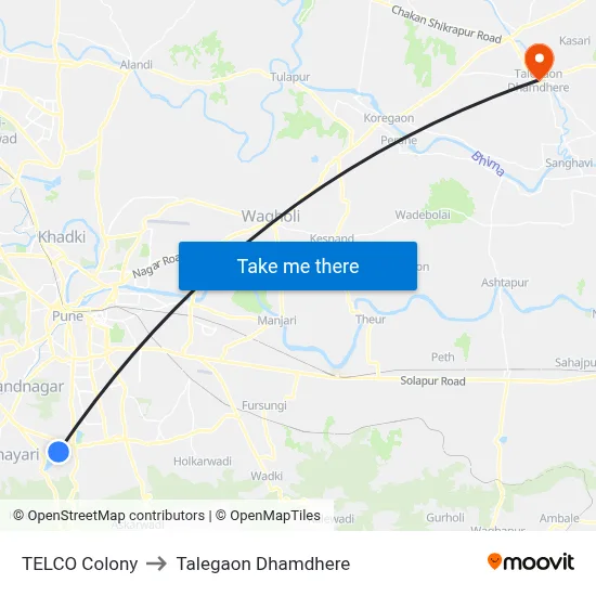टेल्को कॉलोनी to तालेगाव धामधेरे map