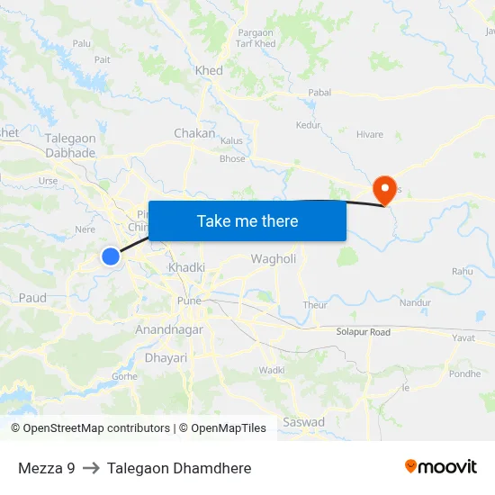 मेज़्ज़ा 9 to तालेगाव धामधेरे map