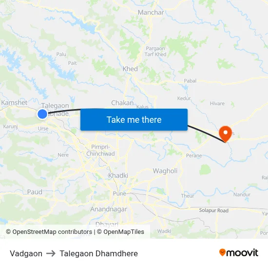 वडगाव to तालेगाव धामधेरे map