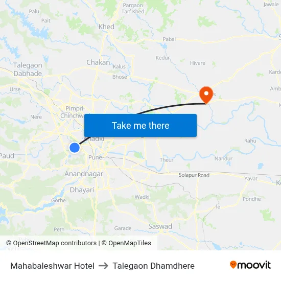 महाबलेश्वर होटल to तालेगाव धामधेरे map