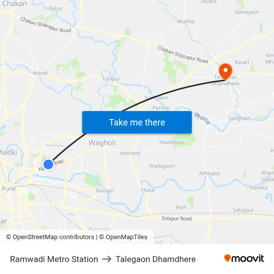 रामवाडी मेट्रो स्टेशन to तालेगाव धामधेरे map