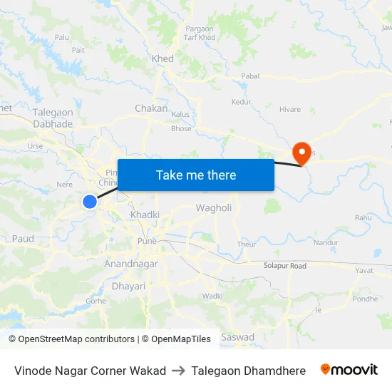 विनोद नगर कॉर्नर वाकड़ to तालेगाव धामधेरे map