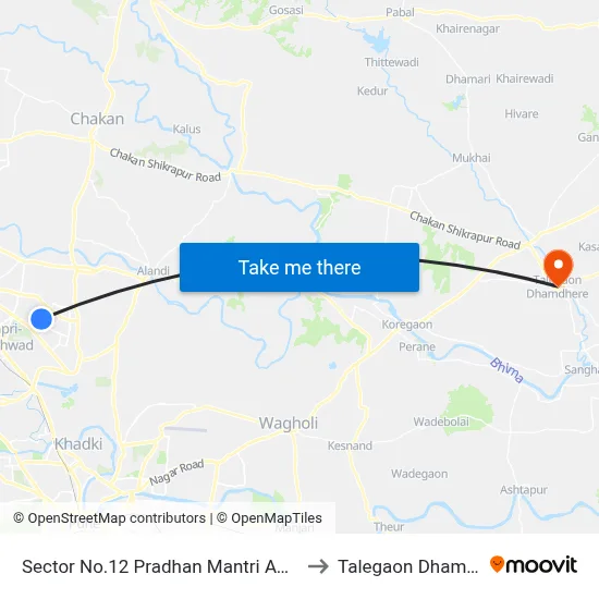 Sector No.12 Pradhan Mantri Awas Yojna to तालेगाव धामधेरे map
