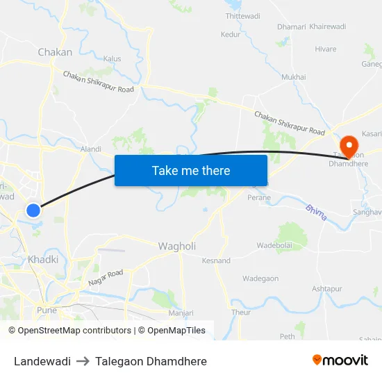 लांडेवाडी to तालेगाव धामधेरे map