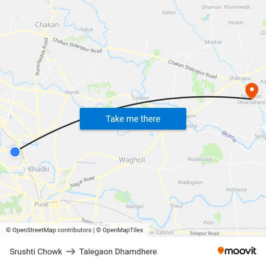 सृष्टि चौक to तालेगाव धामधेरे map